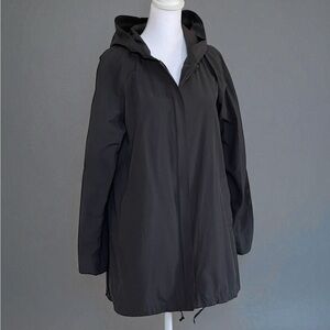 Eileen Fisher Charcoal Gray Windbreaker Jacket Sz XS Hood Pocket Adjustable Hem